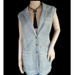 Coldwater Creek Light Grey Acid Washed Button Down Collared Vest